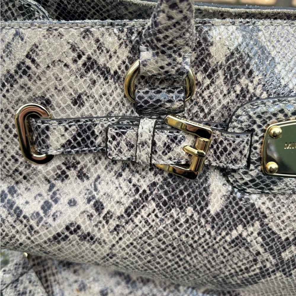Michael Kors Gray and Tan Snake Print Satchel/Shoulder Bag